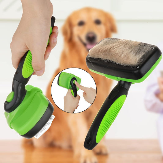 Self-Cleaning Slicker Brush – For Dogs & Cats with Thick, Long or Curly Hair